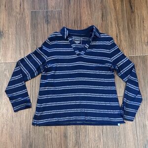 Womens Navy and Silver Striped Long Sleeve Top